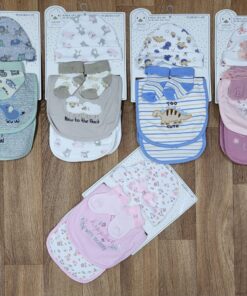 4pcs Set-Soft Cotton Cap Bib Socks and Burp Cloth